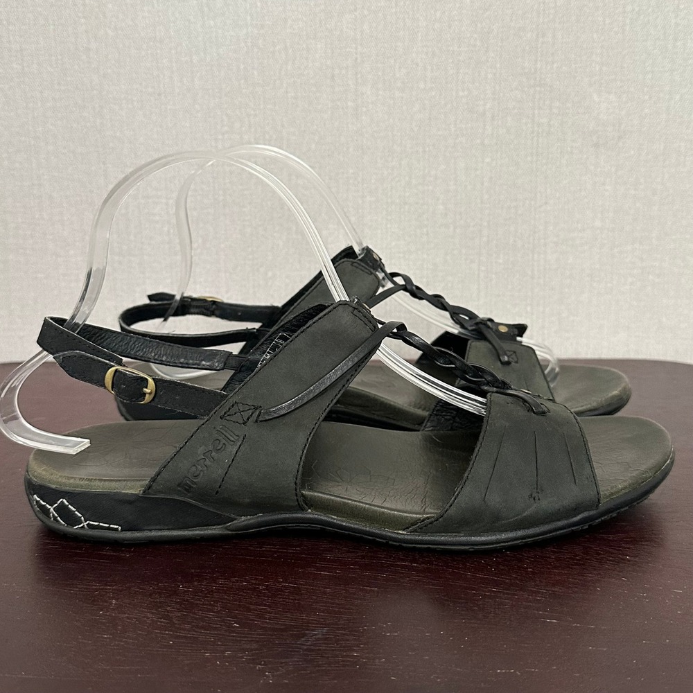 Merrell Micca Sandals Black Leather Strappy Open Toe Comfort Womens 9